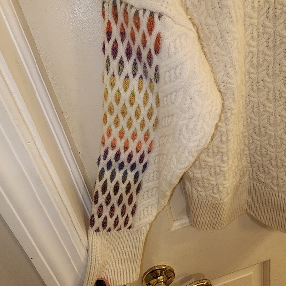 Anthropologie Maeve V-Neck Cable-Knit Wool Sweater Rainbow size MED - Picture 9 of 13